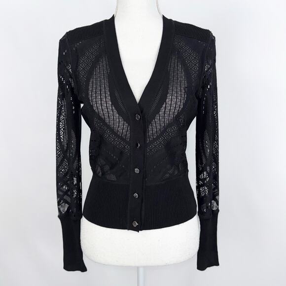 Cache Women's Vintage Whimsy Goth Sheer Cardigan Small Black Y2K - Picture 1 of 12